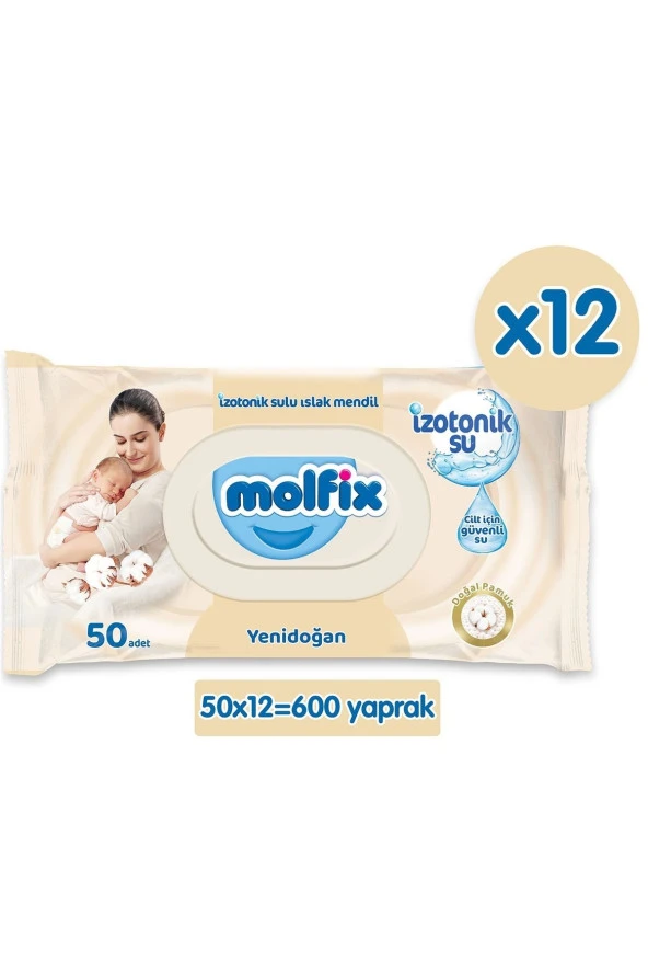 Molfix İzotonik Sulu Yenidoğan 50 Yaprak 12'li Paket Islak Mendil