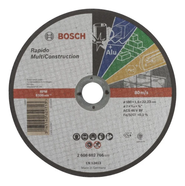 Bosch - 180*1,6 mm Çoklu Malzemelerde Kullanım İçin Düz Kesme Diski (Taş) ürün görseli 1