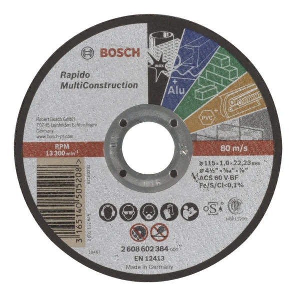 Bosch - 115*1,0 mm Çoklu Malzemelerde Kullanım İçin Düz Kesme Diski (Taş) ürün görseli