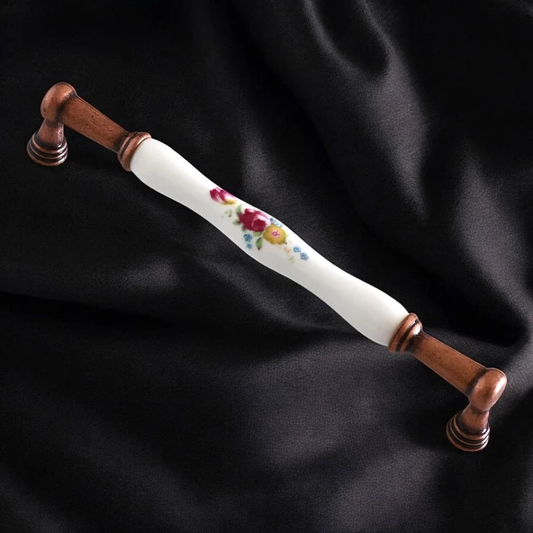 Termessos Gerçek Porselen Eskitme Antik Bakır 192 mm Mobilya Mutfak Dolap Kulpu Kulbu Kulpları - 7