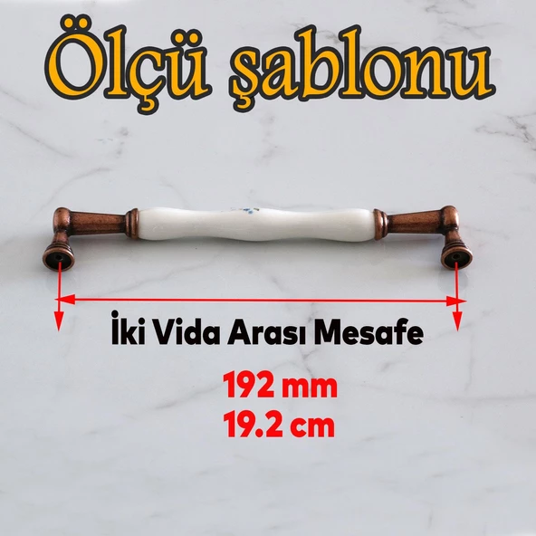Termessos Gerçek Porselen Eskitme Antik Bakır 192 mm Mobilya Mutfak Dolap Kulpu Kulbu Kulpları - 2