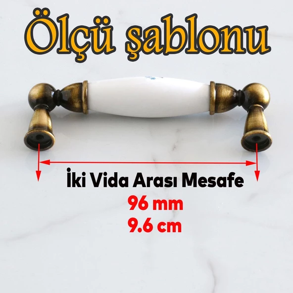 Aspendos Gerçek Porselen Eskitme Antik Sarı 96 mm Mobilya Mutfak Çekmece Dolap Kulpu Kulbu Kulpları - 2