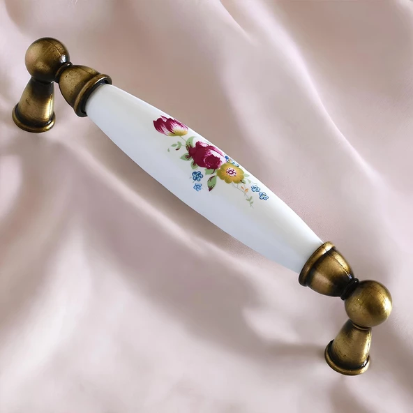 Aspendos Gerçek Porselen Eskitme Antik Sarı 128 mm Mobilya Mutfak Dolabı Dolap Kulpu Kulbu Kulpları - 8