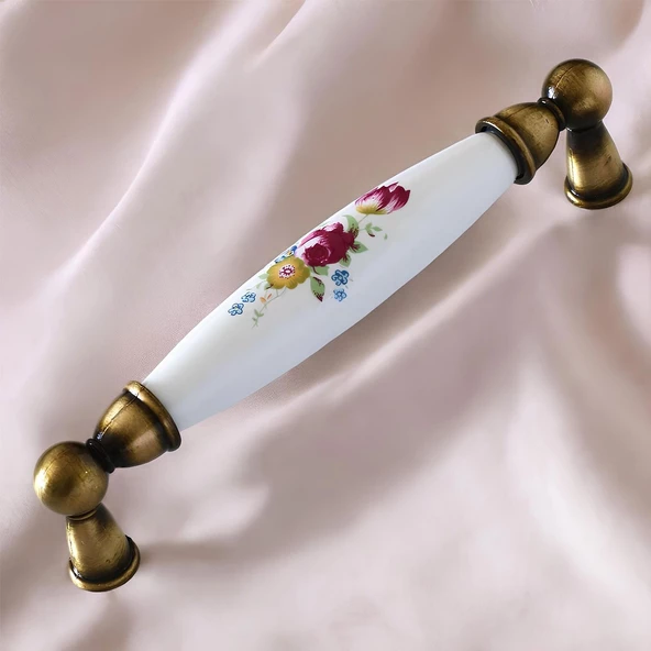 Aspendos Gerçek Porselen Eskitme Antik Sarı 128 mm Mobilya Mutfak Dolabı Dolap Kulpu Kulbu Kulpları - 7