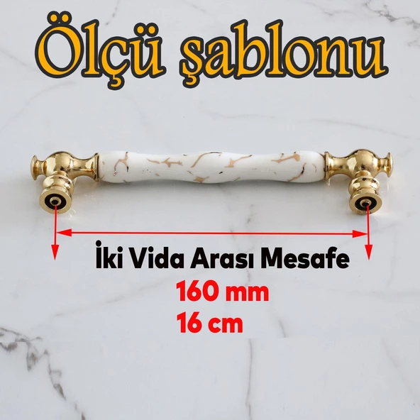 Anavarza Gerçek Porselen Gold Beyaz 160 mm Mobilya Mutfak Kulp Çekmece Dolap Kulplar Kulpu Kulbu - 2