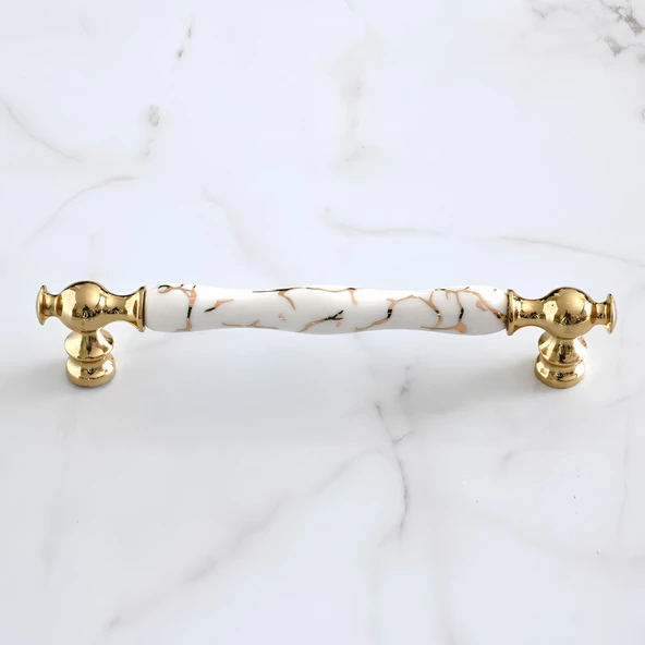 Anavarza Gerçek Porselen Gold Beyaz 160 mm Mobilya Mutfak Kulp Çekmece Dolap Kulplar Kulpu Kulbu - 6