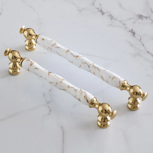 Anavarza Gerçek Porselen Gold Beyaz 160 mm Mobilya Mutfak Kulp Çekmece Dolap Kulplar Kulpu Kulbu - 5