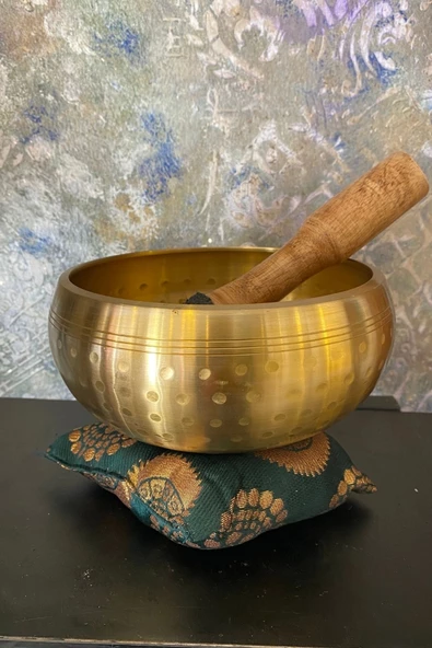 Pirinç Meditasyon Çanı Yoga Çanı Tibet Çanağı Singing Bowl 17 Cm 7 Element Minderli - Resim 4