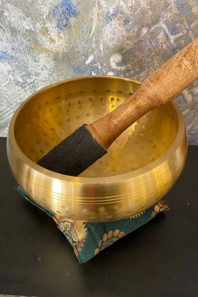 Pirinç Meditasyon Çanı Yoga Çanı Tibet Çanağı Singing Bowl 17 Cm 7 Element Minderli - Resim 2