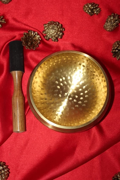 Pirinç Meditasyon Çanı Yoga Çanı Tibet Çanağı Singing Bowl 17 Cm 7 Element Minderli - Resim 9