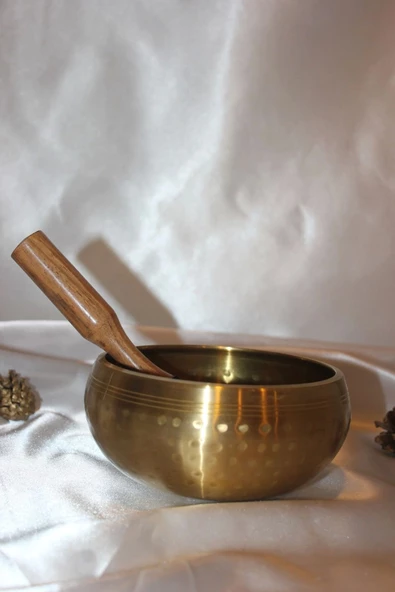 Pirinç Meditasyon Çanı Yoga Çanı Tibet Çanağı Singing Bowl 17 Cm 7 Element Minderli - Resim 3