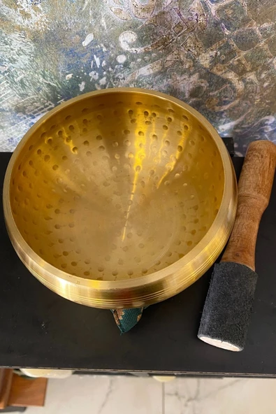 Pirinç Meditasyon Çanı Yoga Çanı Tibet Çanağı Singing Bowl 17 Cm 7 Element Minderli - Resim 8