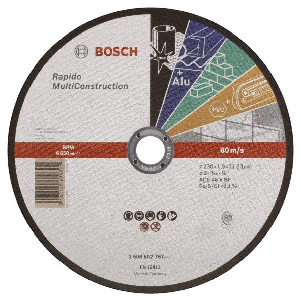 Bosch - 230*1,9 mm Çoklu Malzemelerde Kullanım İçin Düz Kesme Diski (Taş) ürün görseli 1