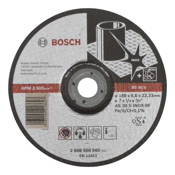 Bosch - 180*6,0 mm Expert Serisi Bombeli Inox (Paslanmaz Çelik) Taşlama Diski (Taş) ürün görseli 1