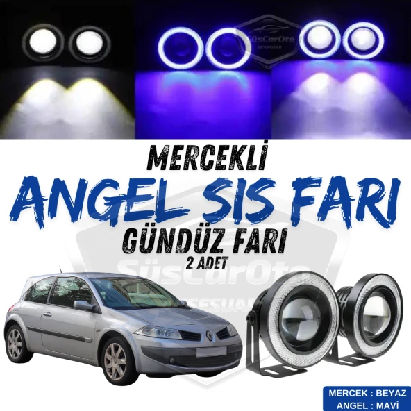 Renault Megane 2 2003-2008 Uyumlu Üniversal Mercekli Angel Sis Farı Metal Su Geçirmez 76 mm Mavi Halkalı Gündüz Farı Angel Eyes 2 Adet ürün görseli