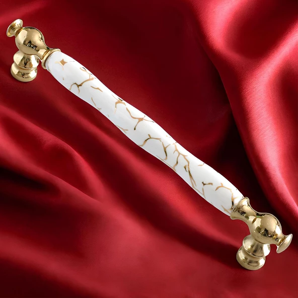 Anavarza Gerçek Porselen Gold Beyaz 192 mm Mobilya Mutfak Kulp Çekmece Dolap Kulplar Kulpu Kulbu - 8