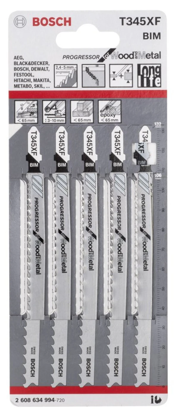 Bosch - Ahşap Ve Metal İçin T 345 XF Dekupaj Testeresi Bıçağı - 5'Li Paket - Resim 2