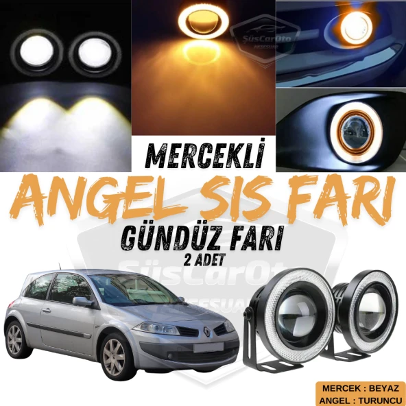 Renault Megane 2 2003-2008 Uyumlu Üniversal Mercekli Angel Sis Farı Metal Su Geçirmez 76 mm Turuncu Halkalı Gündüz Farı Angel Eyes 2 Adet ürün görseli 1