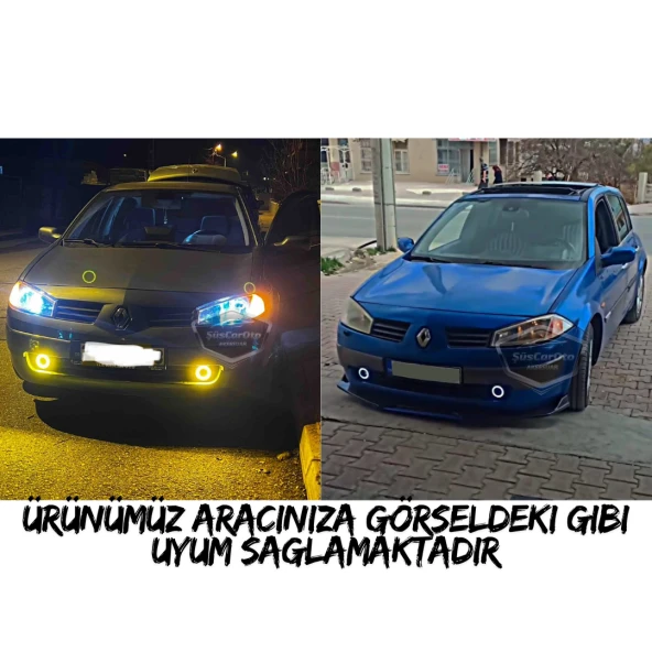 Renault Megane 2 2003-2008 Uyumlu Üniversal Mercekli Angel Sis Farı Metal Su Geçirmez 76 mm Turuncu Halkalı Gündüz Farı Angel Eyes 2 Adet - Resim 3