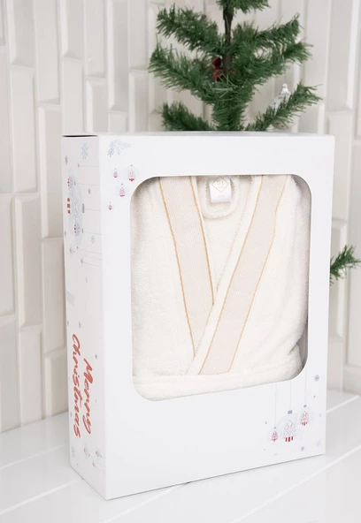 %100 Pamuk Yetişkin Unisex Desenli Kutulu Bornoz - 4