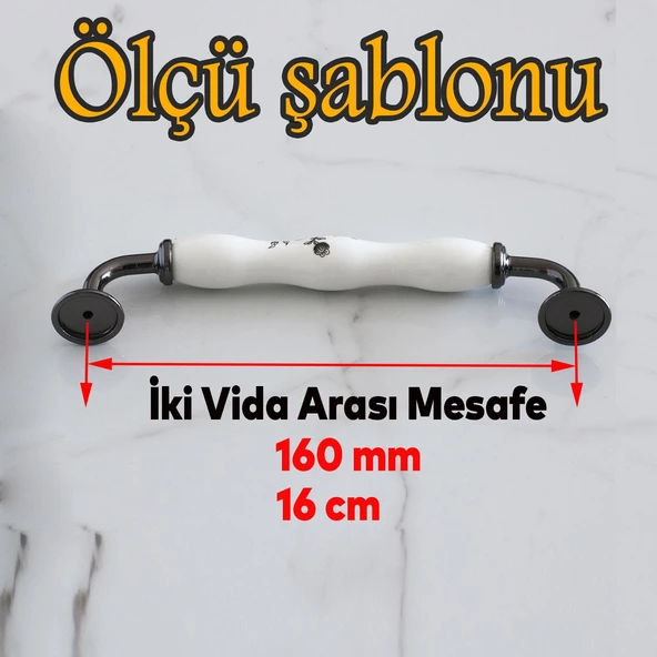 Petra Gerçek Porselen Beyaz Füme 160 mm Mobilya Mutfak Kulp Çekmece Dolap Kulplar Kapak Kulpu Kulbu - 2