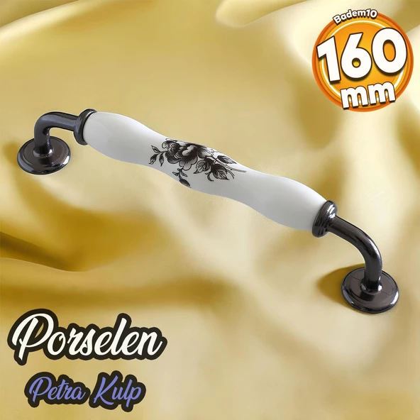 Petra Gerçek Porselen Beyaz Füme 160 mm Mobilya Mutfak Kulp Çekmece Dolap Kulplar Kapak Kulpu Kulbu
