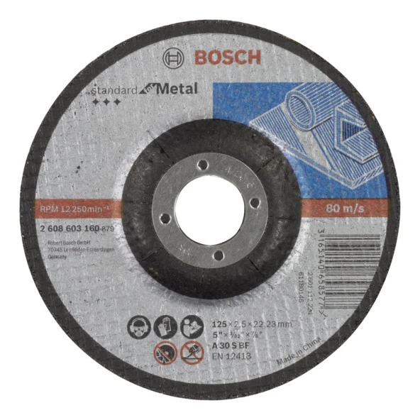Bosch - 125*2,5 mm Standard Seri Bombeli Metal Kesme Diski (Taş) ürün görseli 1