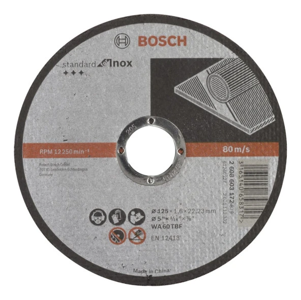 Bosch - 125*1,6 mm Standard Seri Düz Inox (Paslanmaz Çelik) Kesme Diski (Taş) ürün görseli