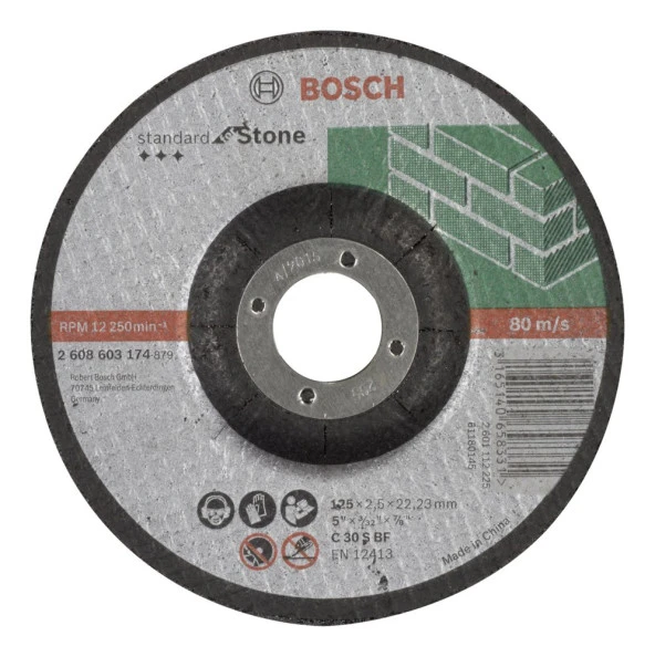Bosch - 125*2,5 mm Standard Seri Bombeli Taş Kesme Diski (Taş) ürün görseli