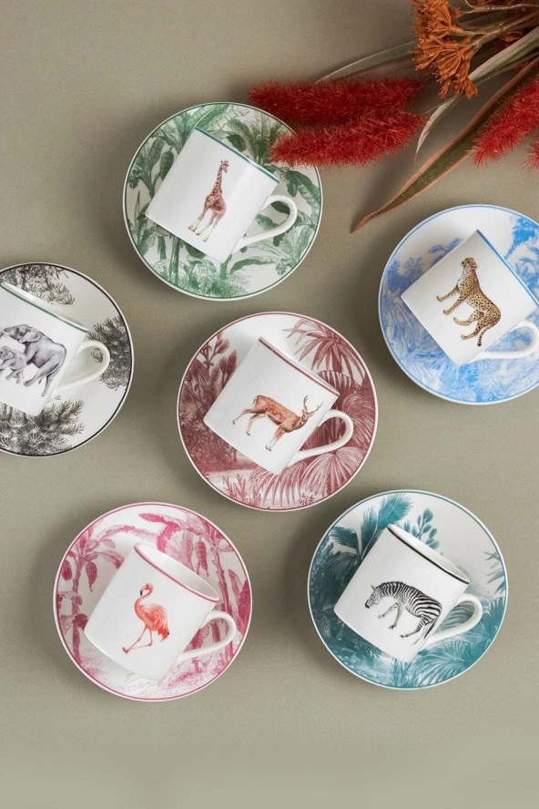 80 ml Jungle 6 Kişilik Kahve Fincanı Takımı 80 ml 7-12 6 Kişilik Bej Porselen Hayvan Desenli ürün görseli 1