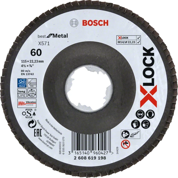 Bosch - X-LOCK - 115 mm 60 Kum Best Serisi Metal Flap Disk