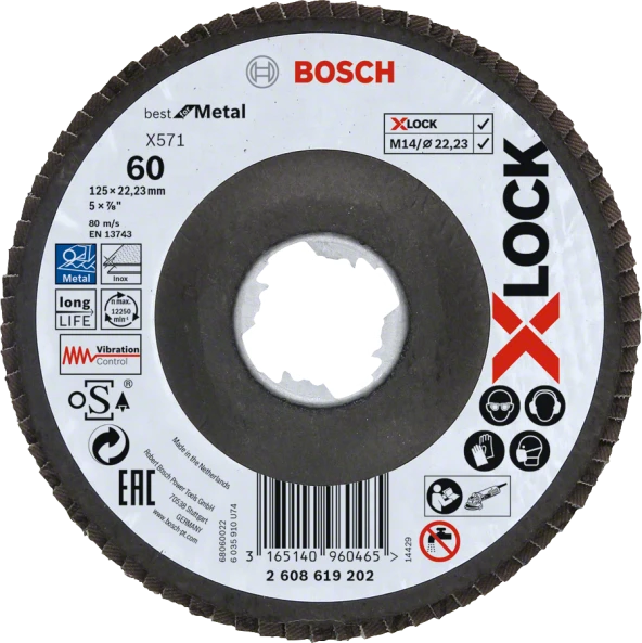 Bosch - X-LOCK - 125 mm 60 Kum Best Serisi Metal Flap Disk