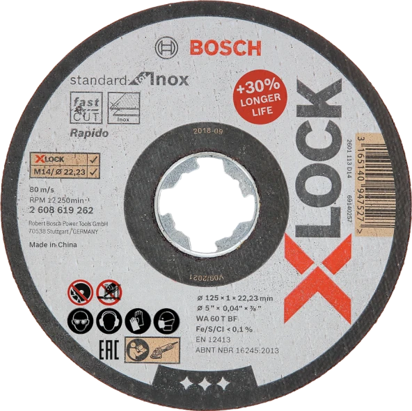 Bosch - X-LOCK - 125*1,0 mm Standard Seri Düz Inox (Paslanmaz Çelik) Kesme Diski (Taş) - Rapido