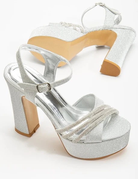 Feles Çapraz 13 cm Yüksek Platform Topuklu Taşlı Kadın Abiye Ayakkabı - Resim 2