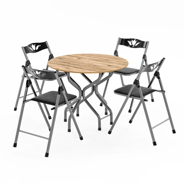 Eportatif Mutfak Masa Sandalye Takımı Bahçe Yemek Masa Seti Yuvarlak Çam 1387 - Resim 3