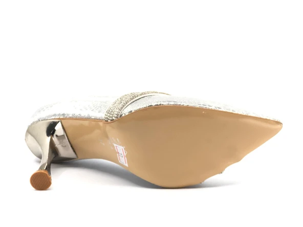 Feles Üç Şerit Taş Detaylı Saten Stiletto Abiye Kadın Topuklu Ayakkabı - 4