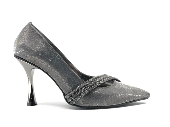 Feles Üç Şerit Taş Detaylı Saten Stiletto Abiye Kadın Topuklu Ayakkabı - 6