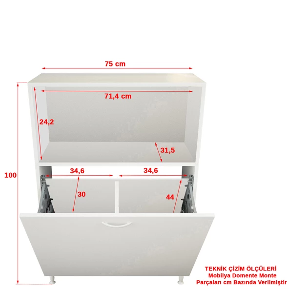 MODİLAYN Lidya 75x100 Renkli Ve Beyaz Bölmeli Çamaşır ve Erzak Dolabı - 6