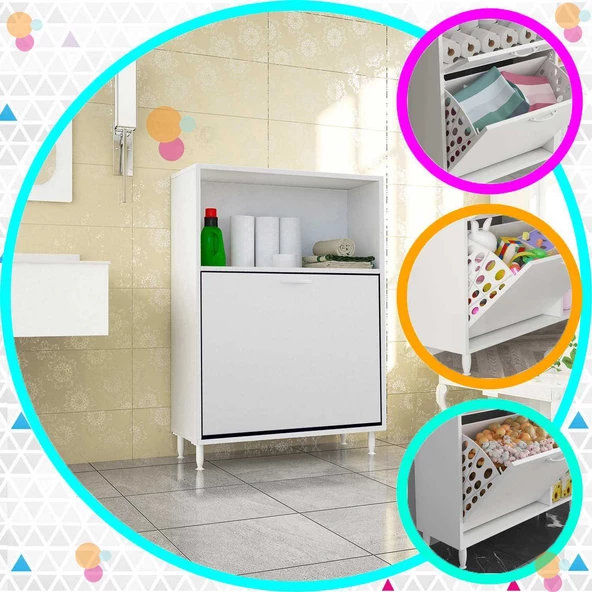 MODİLAYN Lidya 75x100 Renkli Ve Beyaz Bölmeli Çamaşır ve Erzak Dolabı