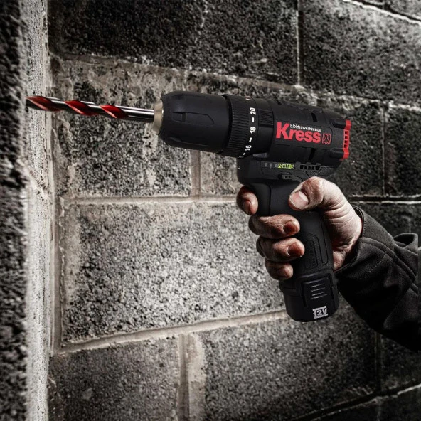 Kress KUC12 12Volt/2.0Ah Li-ion Çift Akülü Kömürsüz Profesyonel Şarjlı Darbeli Matkap - Resim 5