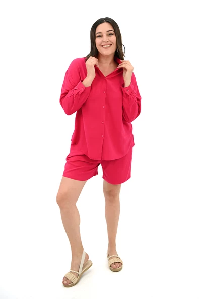 Kadın Büyük Beden Uzun Kollu Şortlu İkili Takım 8127-25 - 12