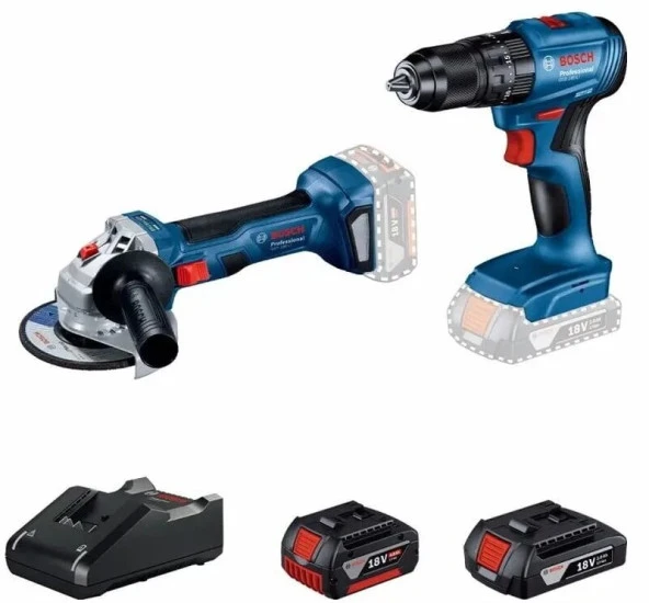 Bosch Professional GWS 180-LI + GSB 185-LI 18V Akülü Vidalama 2+4 Ah Çift Akü Set - 06019H9026