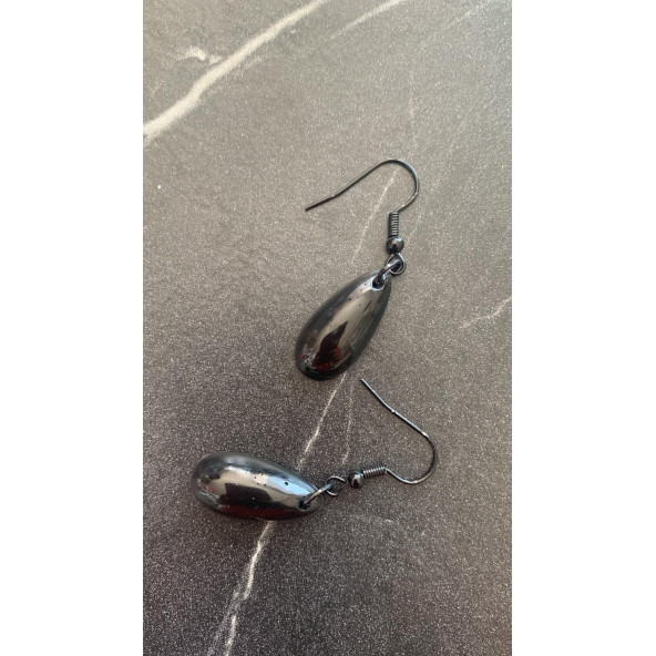 Parlak Siyah Renkli Siyah Aksesuarlı Damla Şekilli Sallantılı El Yapımı Epoksi Küpe Hediyelik - 5