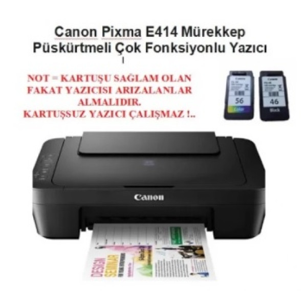 Canon Pixma E414 Çok Fonksiyonlu Yazıcı - ( SIFIR-Kartuşsuz ) Mürekkep Püskürtmeli Yazıcı