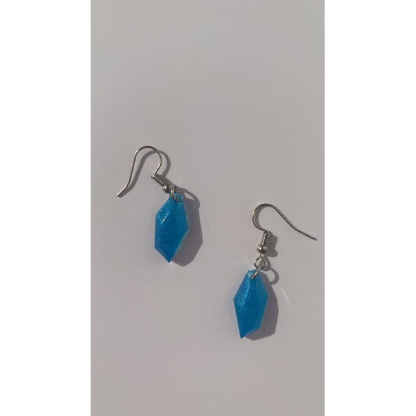 Okyanus Mavi Renkli Sedefli Parlak Kristal Şekilli Gümüş Aksesuarlı Küpe Epoksi El Yapımı Hediyelik ürün görseli