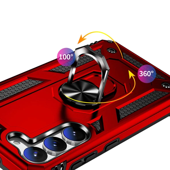 Samsung Galaxy S23 Ultra Kılıf Vega Tank Sert Yüzüklü Standlı Zırh Koruma Kapak - Resim 5