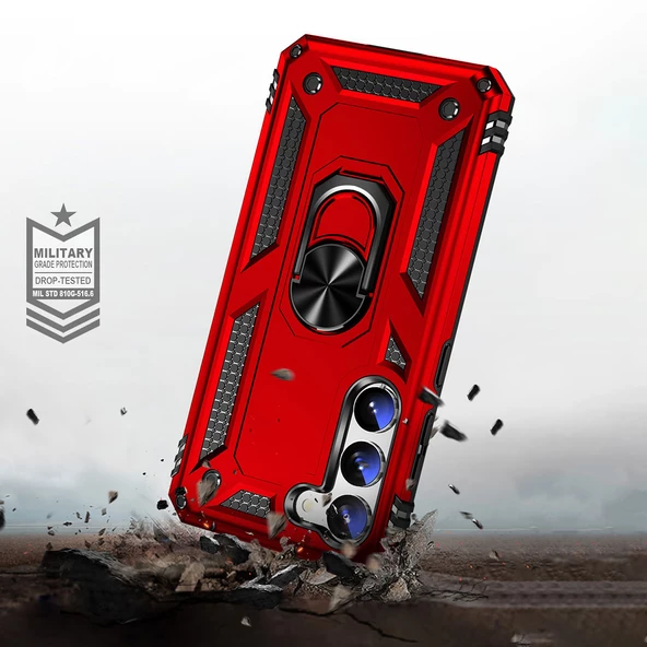 Samsung Galaxy S23 Ultra Kılıf Vega Tank Sert Yüzüklü Standlı Zırh Koruma Kapak - Resim 4