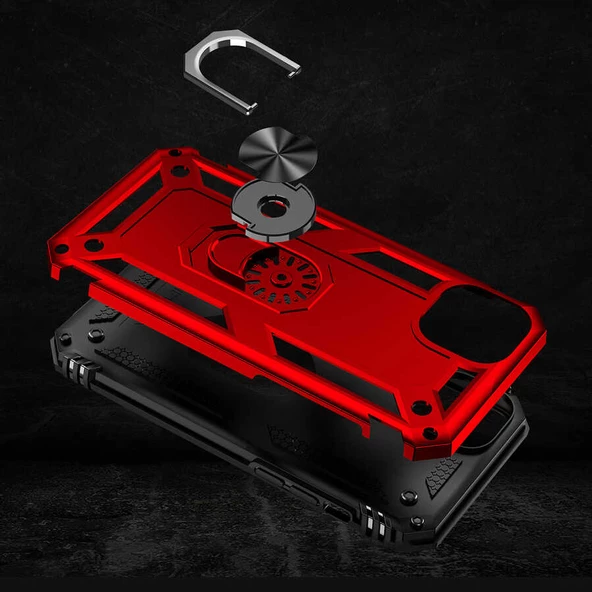 iPhone 14 Kılıf Vega Tank Sert Yüzüklü Standlı Zırh Koruma Kapak - Resim 6