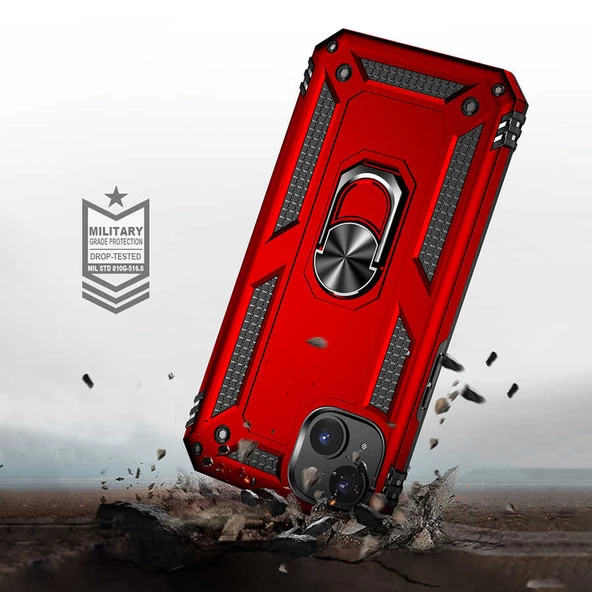 iPhone 14 Kılıf Vega Tank Sert Yüzüklü Standlı Zırh Koruma Kapak - Resim 7