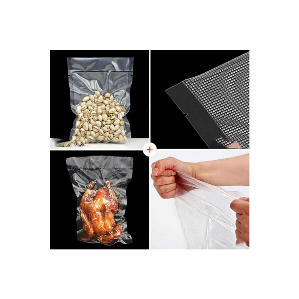 Büyük Boy 100 Adet 21,5 cm x 23,5 cm Şeffaf Vakum Poşeti Ambalajı Vakumlu Torba - 5